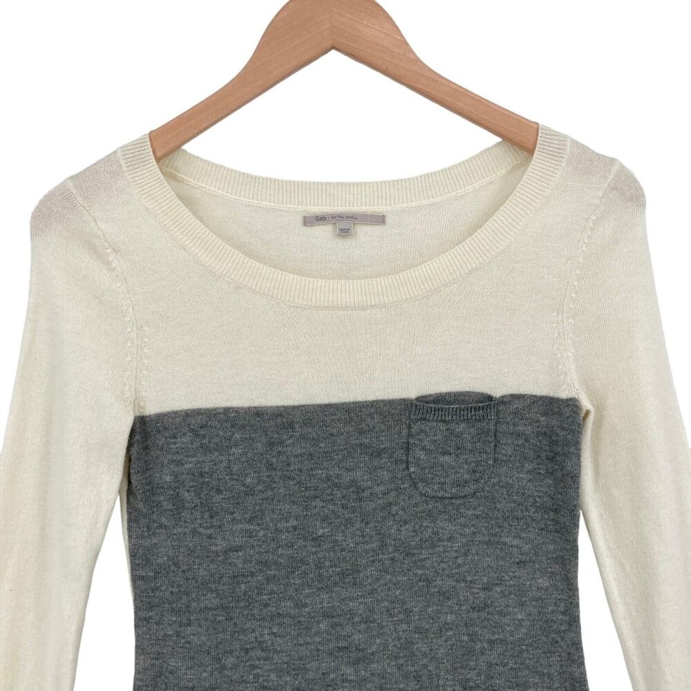Gap Sweater Womens XS Cream Gray Nylon Long Raglan Sleeve Round Neck Pullover - Picture 3 of 12
